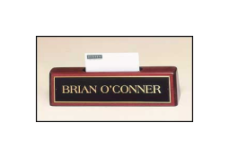 The Entrepreneur #541 is a rosewood piano finish desk name plate with business card holder.