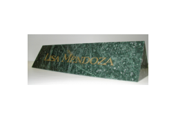Cosmic Green marble triangle nameplate